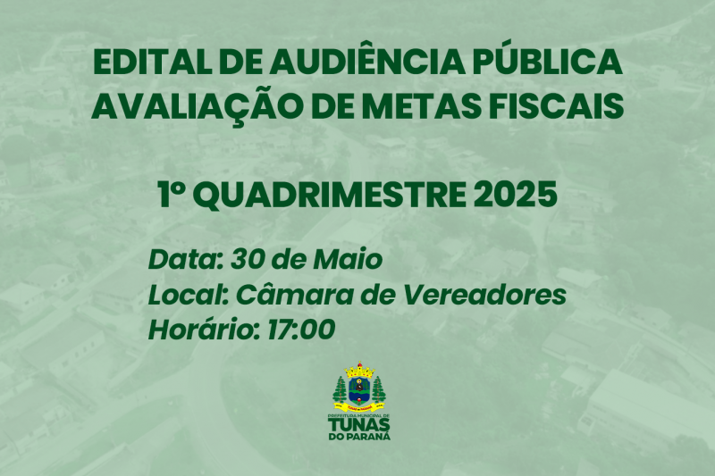 EDITAL DE AUDIÊNCIA PÚBLICA AVALIAÇÃO DE METAS FISCAIS  1º QUADRIMESTRE 2025